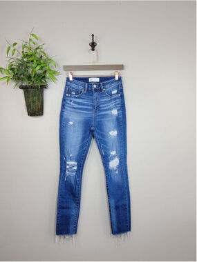BKE 26 Billie Slim Fit High Rise Ankle Skinny Jeans Ripped Frayed Medium Blue